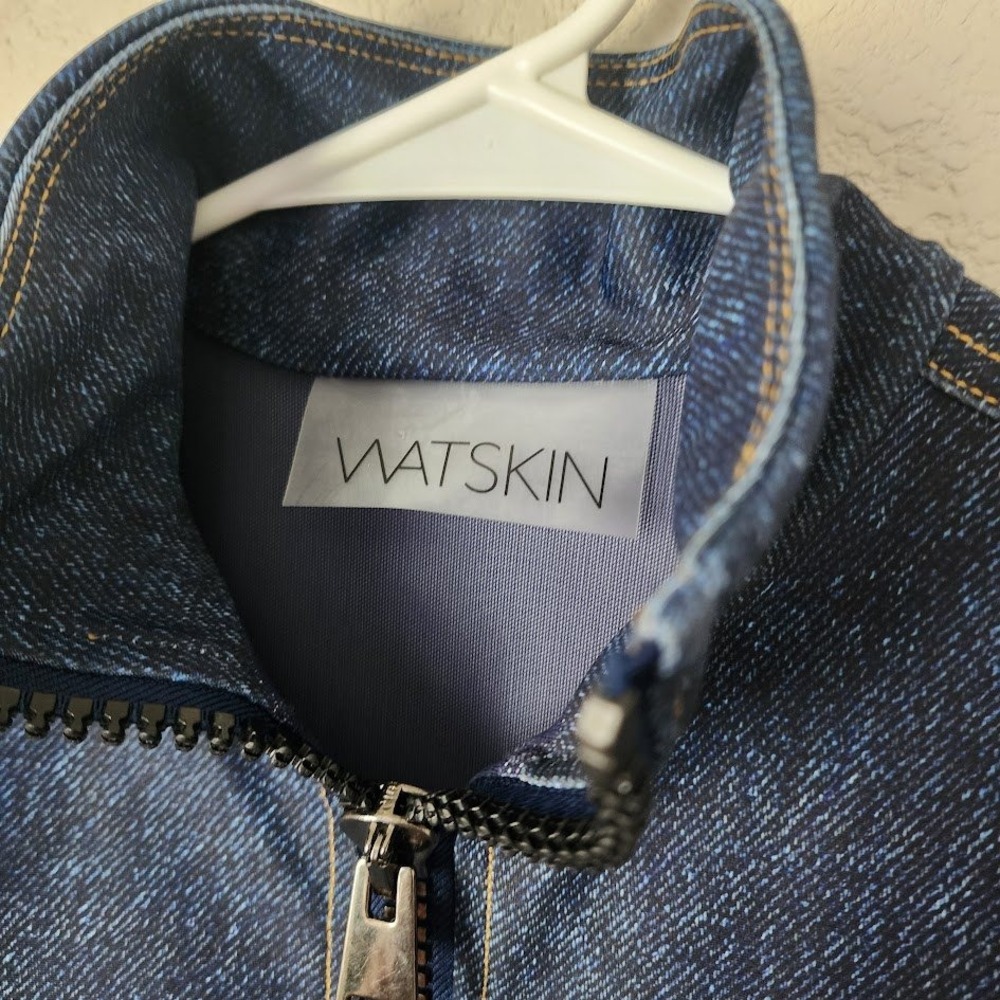 WATSKIN Danielle Bodysuit Denim Blue Zip Front Long Sleeve Swim UPF 50+ S - Picture 7 of 8
